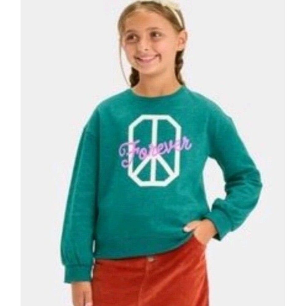 Girls Sweatshirt Cat And Jack Size L 10-12 Long Sleeve Pullover Green